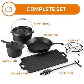 Bruntmor 7-Piece Camping Cooking Set - Pre-Seasoned Cast Iron