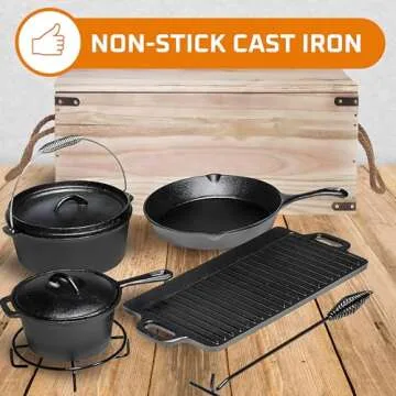 Bruntmor 7-Piece Camping Cooking Set - Pre-Seasoned Cast Iron