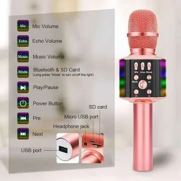 BONAOK Wireless Karaoke Microphone with LED Lights