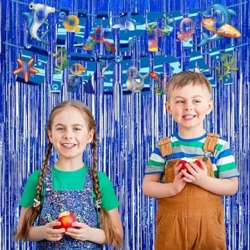 Dark Blue Tinsel Party Streamers - GREATRIL 2-Pack Backdrop