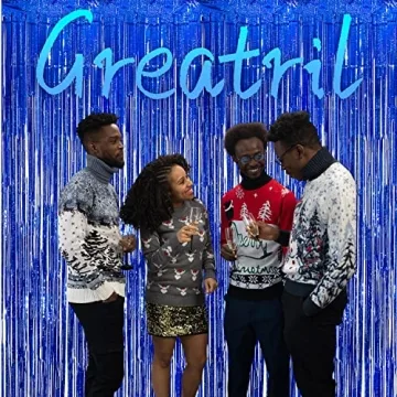 Dark Blue Tinsel Party Streamers - GREATRIL 2-Pack Backdrop