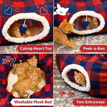 Plaid Tunnel Bed for Cats - Cozy Sleep & Play Area