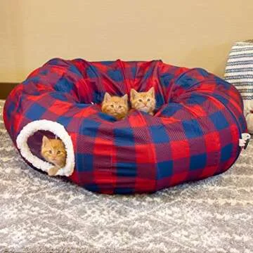 Plaid Tunnel Bed for Cats - Cozy Sleep & Play Area