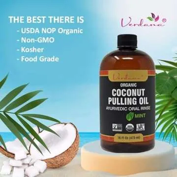 Verdana Organic Coconut Pulling Oil – Big 16 Fl Oz Size – Mint Flavor - Ayurvedic Oral Rinse –...