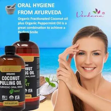 Verdana Organic Coconut Pulling Oil – Big 16 Fl Oz Size – Mint Flavor - Ayurvedic Oral Rinse – USDA Organic, Kosher Non-GMO - Alcohol & Floride Free for Fresh Breath, Healthy Teeth & Gums