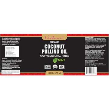 Verdana Organic Coconut Pulling Oil – Big 16 Fl Oz Size – Mint Flavor - Ayurvedic Oral Rinse – USDA Organic, Kosher Non-GMO - Alcohol & Floride Free for Fresh Breath, Healthy Teeth & Gums