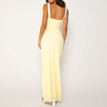 XFLnaraz Women Satin Maxi Dress Fairy Grunge Sleeveless Low Cut Spaghetti Strap Cocktail Long Dress Streetwear(DE-Yellow,L)