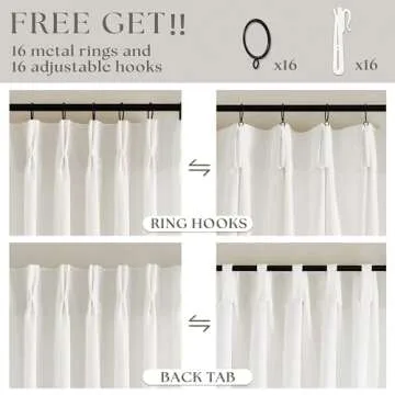 Off White Linen Curtains 102 Inches Long 2 Panels for Living Room Modern Thick Linen Flax Pinch Pleated Memory Trained Light Filtering Ceiling Semi Sheer Curtain with Hook Rings Ivory Beige White