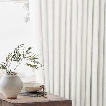 Off White Linen Curtains 102 Inches Long 2 Panels for Living Room Modern Thick Linen Flax Pinch Pleated Memory Trained Light Filtering Ceiling Semi Sheer Curtain with Hook Rings Ivory Beige White