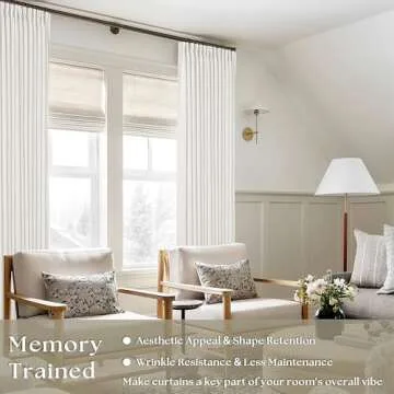 Off White Linen Curtains 102 Inches Long 2 Panels for Living Room Modern Thick Linen Flax Pinch Pleated Memory Trained Light Filtering Ceiling Semi Sheer Curtain with Hook Rings Ivory Beige White