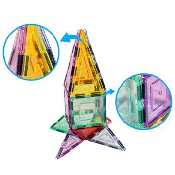 PicassoTiles Magnetic Tiles Blocks Magnet Tile Magnets Building Blocks Construction Toy Set with Reflective Leaf Flakes Magnetic Building Tiles Toys STEM Learning Kit Stacking Block Playset PTJ48