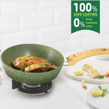Kitchen Academy Induction Cookware Sets - 12 Piece Green Cooking Pan Set, Granite Nonstick Pots and ...