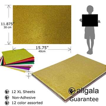 Allgala X-Large Glitter EVA Foam Sheets 12 Pack 12x16 inch (30x40cm) Paper Sheets-Assorted Color-for...
