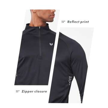NORTHYARD Men's Running Shirt Long Sleeve Quarter Zip Pullover Moisture Wicking Quick Dry Athletic Workout Shirts Black-M