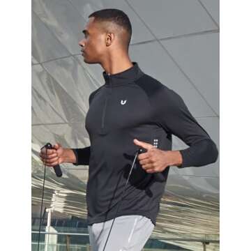 NORTHYARD Men's Running Shirt Long Sleeve Quarter Zip Pullover Moisture Wicking Quick Dry Athletic Workout Shirts Black-M