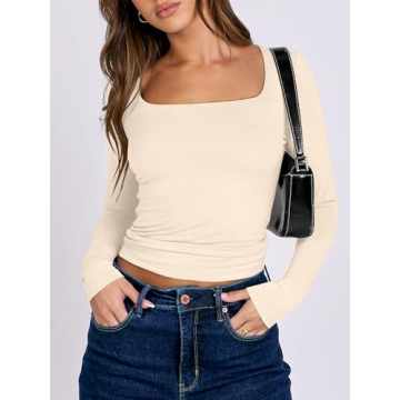ANRABESS Long Sleeve Crop Top - Stylish Apricot Tee