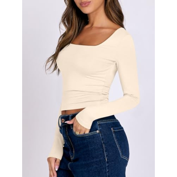 ANRABESS Long Sleeve Crop Top - Stylish Apricot Tee