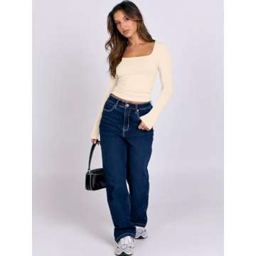 ANRABESS Long Sleeve Crop Top - Stylish Apricot Tee