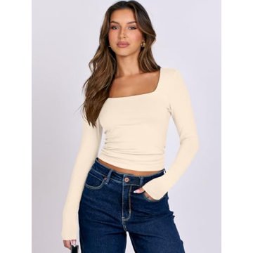 ANRABESS Long Sleeve Crop Top - Stylish Apricot Tee