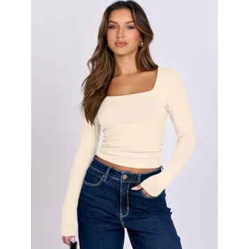 ANRABESS Long Sleeve Crop Top - Stylish Apricot Tee