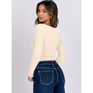 ANRABESS Long Sleeve Crop Top - Stylish Apricot Tee