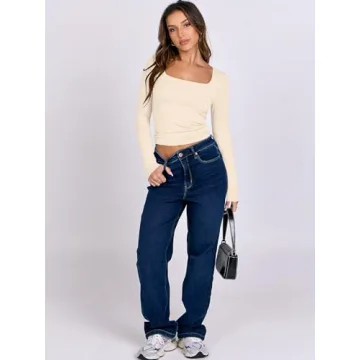 ANRABESS Long Sleeve Crop Top - Stylish Apricot Tee