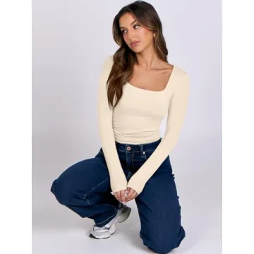 ANRABESS Long Sleeve Crop Top - Stylish Apricot Tee