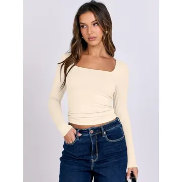 ANRABESS Long Sleeve Crop Top - Stylish Apricot Tee