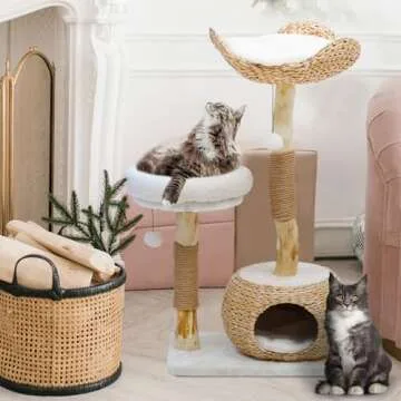 GLUTIA Wooden Cat Tree, Modern Cat Tree Tower with Jumping Platforms, Baskets, Cat Condo, 40" Cat Scratching Posts for Indoor Cats Kitten