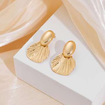 FILMOON Gold Earrings Chunky Dangle Shell Earring for Women Fan-shaped Earrings Fashion Statement Jewelry