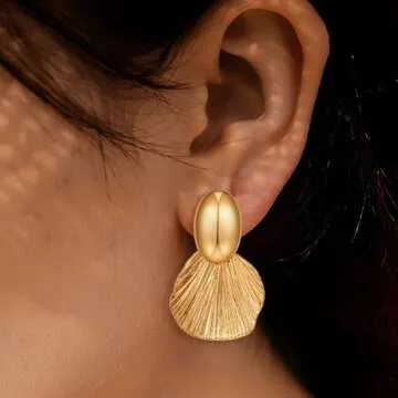 FILMOON Gold Earrings Chunky Dangle Shell Earring for Women Fan-shaped Earrings Fashion Statement Jewelry