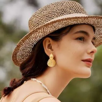 FILMOON Gold Earrings Chunky Dangle Shell Earring for Women Fan-shaped Earrings Fashion Statement Jewelry