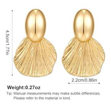 FILMOON Gold Earrings Chunky Dangle Shell Earring for Women Fan-shaped Earrings Fashion Statement Jewelry