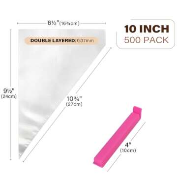 LotFancy Tipless Piping Bags, 500 Pcs 10 Inch Disposable Pastry Bags for Royal Icing, Cookies, Non-Slip Cake Decorating Bags Tool with 5 Clips, for all Size Tips Couplers