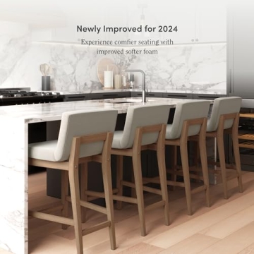 Modern Farmhouse Counter Stools with Natural Flax Fabric