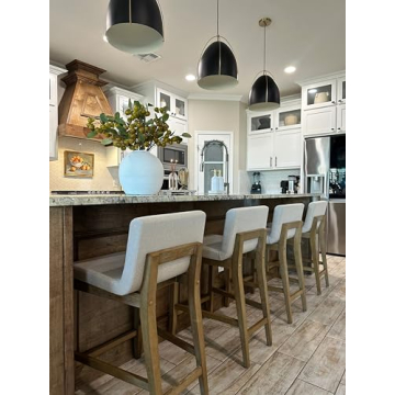 Modern Farmhouse Counter Stools with Natural Flax Fabric