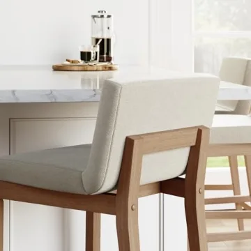 Modern Farmhouse Counter Stools with Natural Flax Fabric