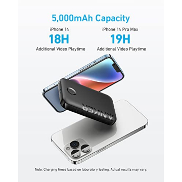 Anker 321 MagGo Battery (PowerCore Magnetic 5K), 5,000mAh Magnetic Wireless Portable Charger, Compatible with iPhone 15/15 Plus/15 Pro/15 Pro Max, iPhone 14/13/12 Series（Black）