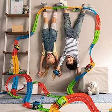 Eapura Glow Race Track Cars for Boys Girls Kids Magic Race Car Track with LED Light Up Race Car game with 138PCS Magic tracks Building toys for kids ages 4-8.Birthday Gift toys for 3+ year old boys