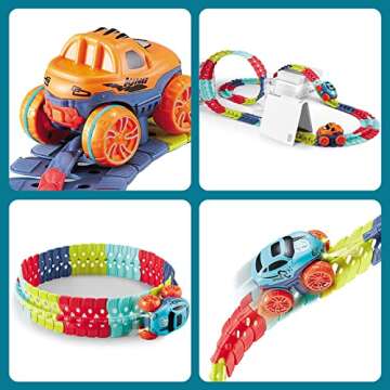 Eapura Glow Race Track Cars for Boys Girls Kids Magic Race Car Track with LED Light Up Race Car game with 138PCS Magic tracks Building toys for kids ages 4-8.Birthday Gift toys for 3+ year old boys
