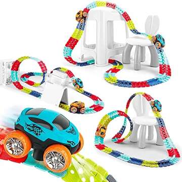 Eapura Glow Race Track Cars for Boys Girls Kids Magic Race Car Track with LED Light Up Race Car game with 138PCS Magic tracks Building toys for kids ages 4-8.Birthday Gift toys for 3+ year old boys