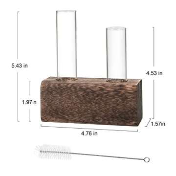 Ivolador Desktop Glass Plant Terrarium, Double Test Tubes Propagation Station with Retro Wooden Stand for Hydroponics Plants Garden Wedding Decor (Brown)