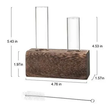 Ivolador Desktop Glass Plant Terrarium, Double Test Tubes Propagation Station with Retro Wooden Stand for Hydroponics Plants Garden Wedding Decor (Brown)