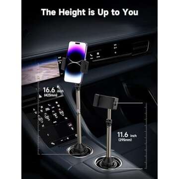 JSAUX Car Cup Holder Cellphone Mount, Metal Long-Arm Ultra Stable Phone Holder for Car Cupholders - ...