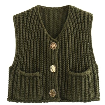 Hixiaohe Women's Crochet Chunky Knit Sleeveless Vest - Stylish & Warm