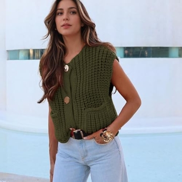 Hixiaohe Crochet Chunky Knit Sleeveless Vest for Women