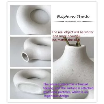 Eastern Rock White Ceramic Vases for Pampas Grass,Water Drop Design Doughnut vase Modern Home Decor Minimalist Nordic Boho Ins Style (White Mini)