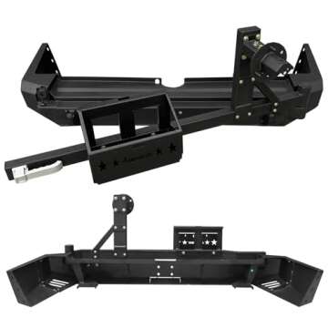 IGLDIPUO 4Runner Rear Bumper Compatible with 2015-2020 5th Gen 4Runner Steel Rear Bumper with Spare Tire Bracket, Oil Drum Holder, D-rings