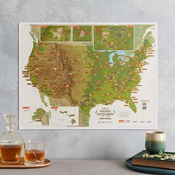 Maps International Scratch Off USA Whiskey Distilleries Poster - Ideal Gift for Men Whiskey Lovers -...