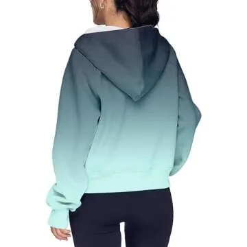 ZEKPEGAN Zip Up Hoodie Women Full Zipper Long Sleeve Drawstring Fall Oversized Casual Loose Fit Y2K Gradient Color Floral Print Thumb Hole Hooded Sweatshirts Jacket With Pockets(A-Light Blue,S)